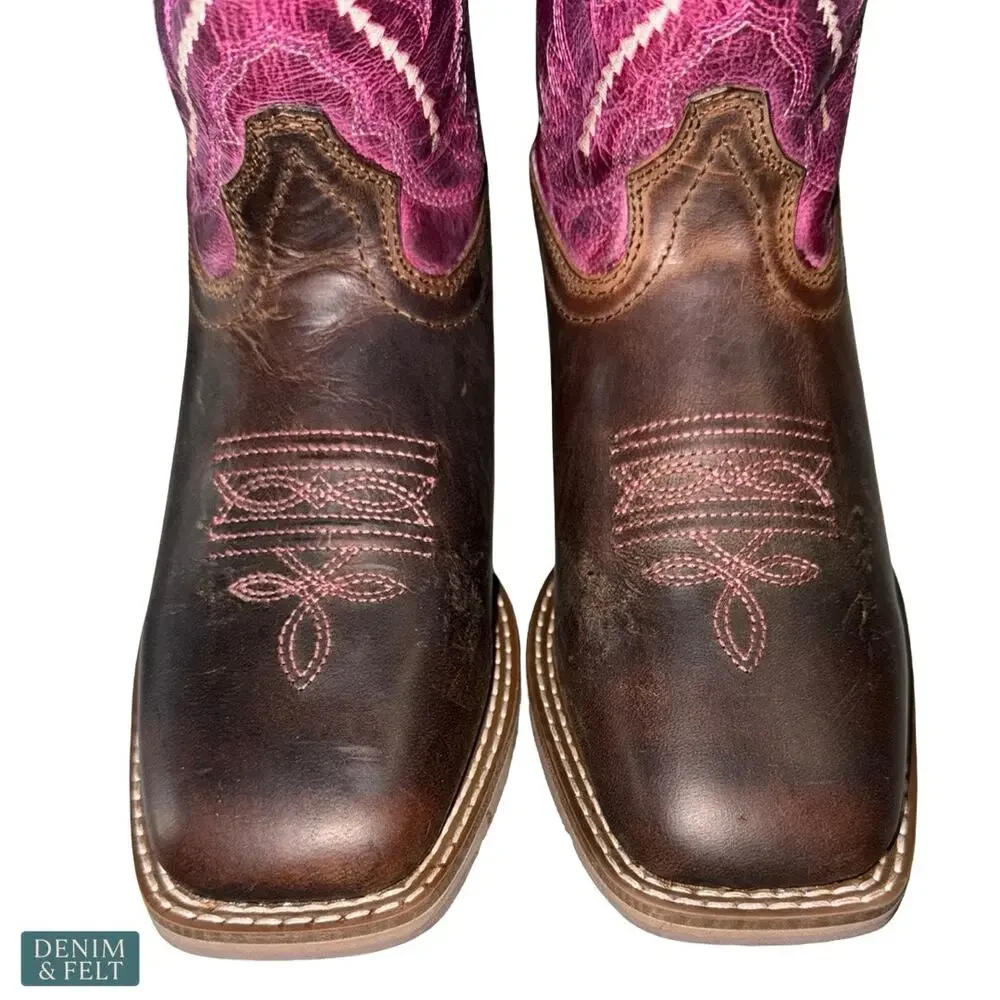 NEW Dan Post Salina‎ Pink Tan Leather Western Boots Girls Cowgirl Rodeo Cute